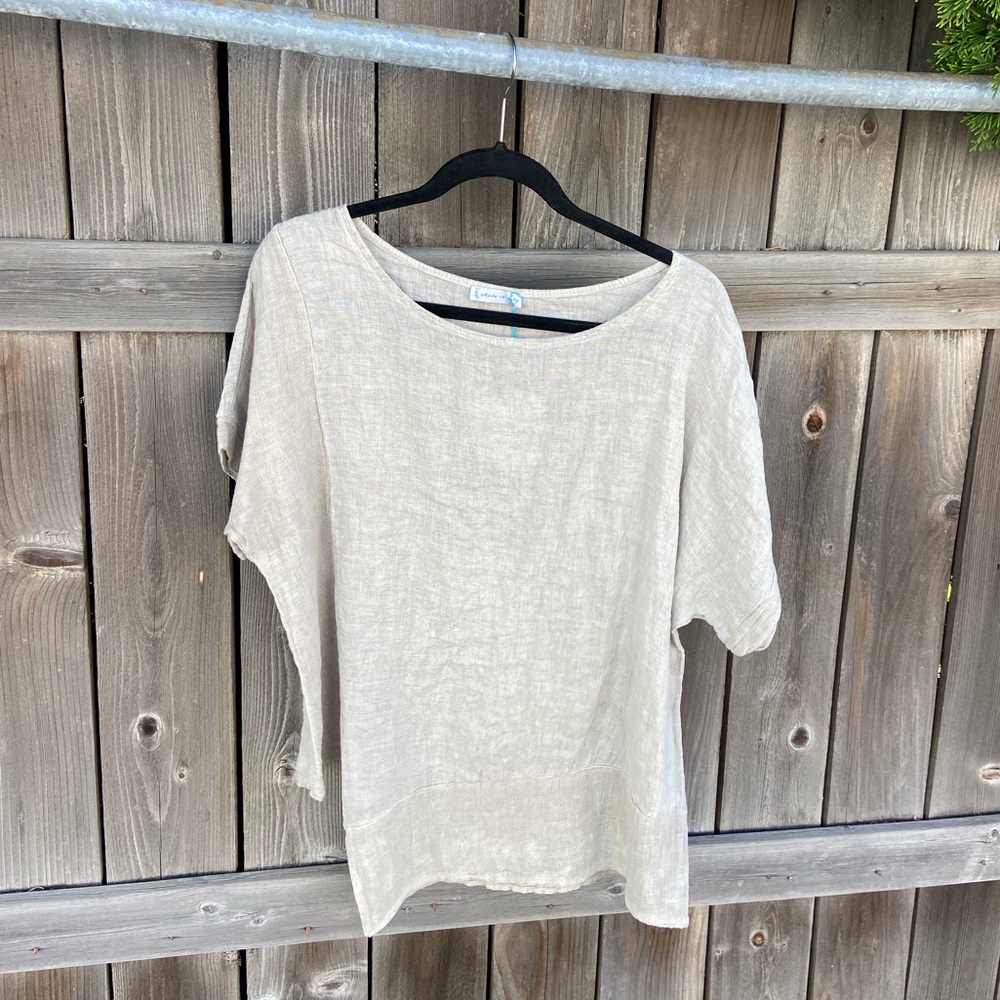 Khaki Loose Linen Top